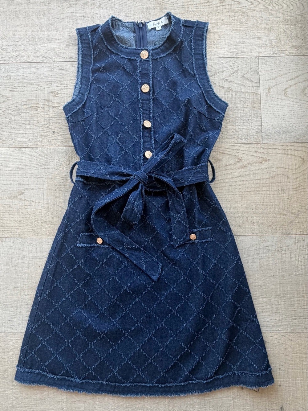 Avara Navy Quilted Sleeveless Belted Dress